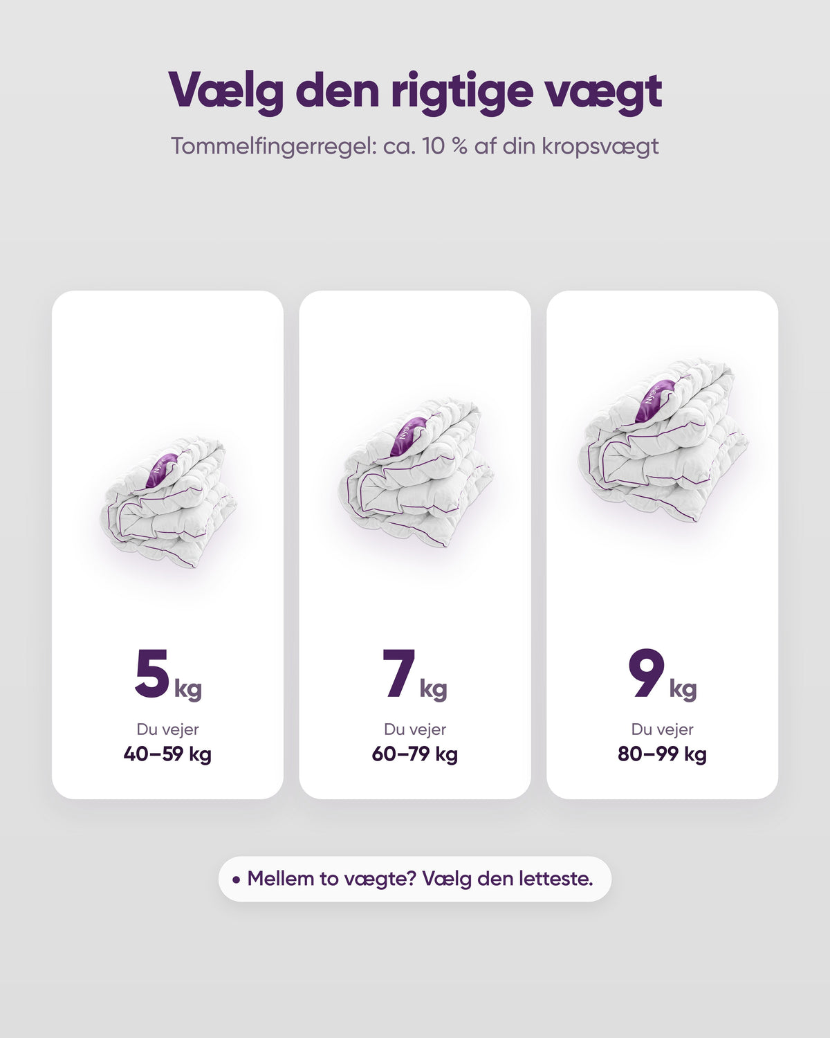 Vægtguide til Hybridduvet med 5, 7 og 9 kg
